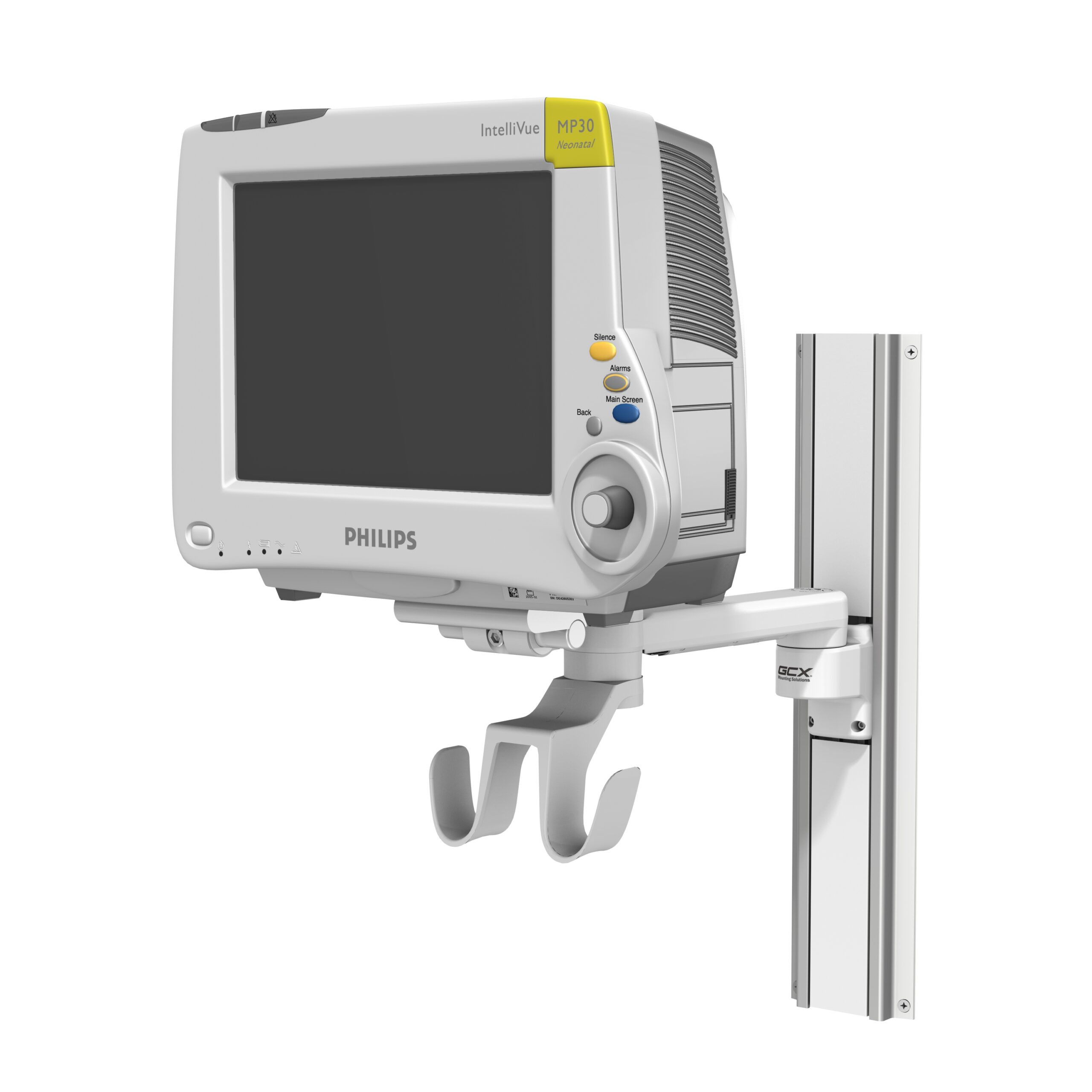 Philips IntelliVue MP20/30 on M Series Pivot Arm Channel Mount | GCX  Medical Mounting Solutions